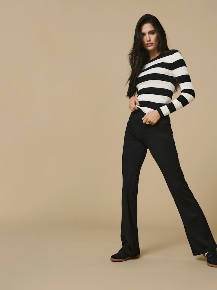 JDY Black Flared Jersey Trousers - Image 1 of 6