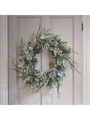 Lights4fun 45cm Pre Lit Eucalyptus Pine  Gold Berry Christm Wreath - Image 1 of 3
