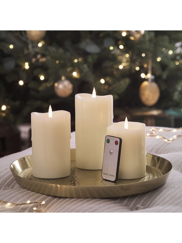 Lights4fun TruGlow® Dripping Wax LED Pillar Candle Trio - Image 2 of 4