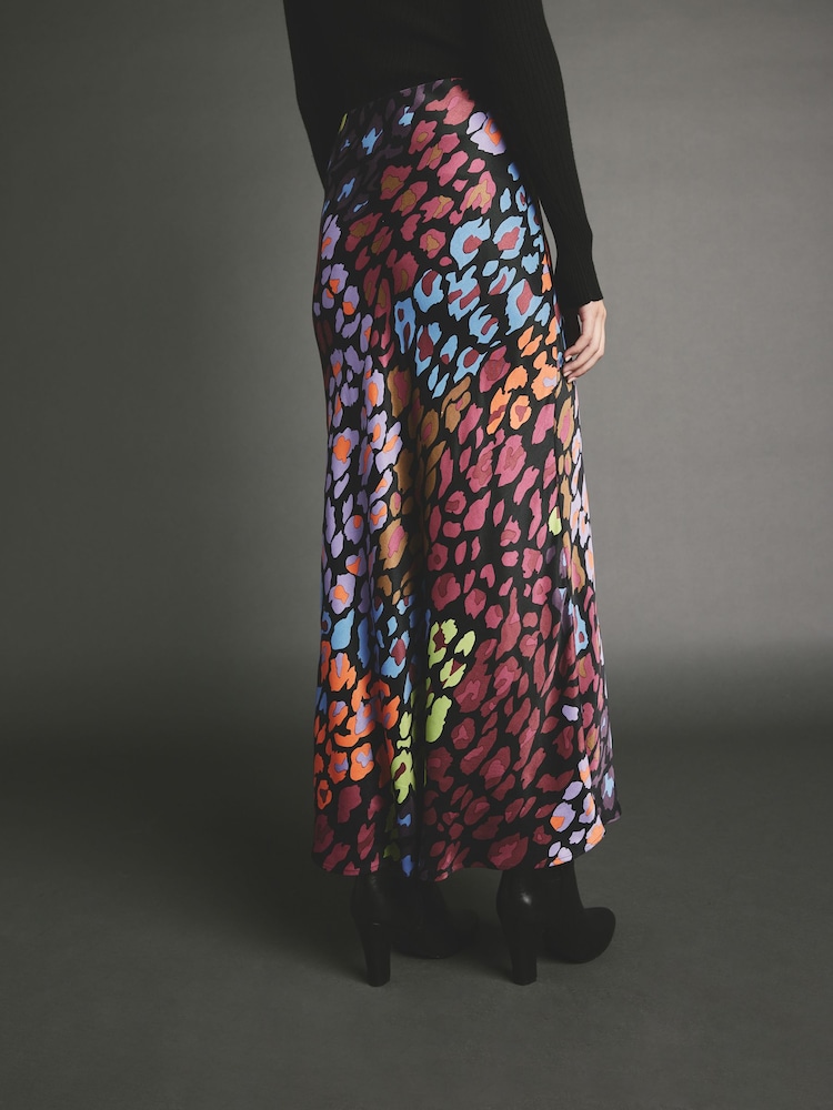 Bright Animal Printed Satin Midi Skirt - Image 2 of 4 Bright Animal Printed Satin Midi Skirt - Image 2 of 4