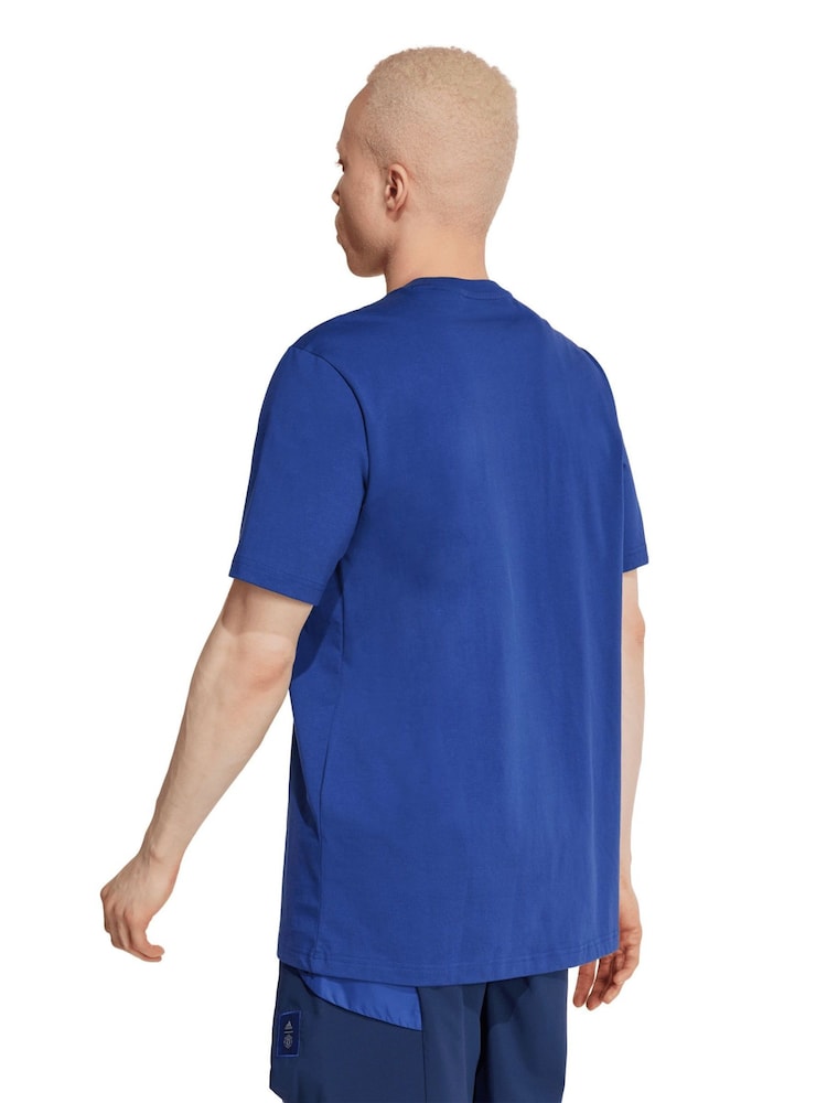 adidas Blue 100% Cotton Manchester United SZN T-Shirt - Image 2 of 3