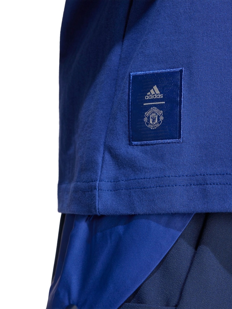 adidas Blue 100% Cotton Manchester United SZN T-Shirt - Image 3 of 3