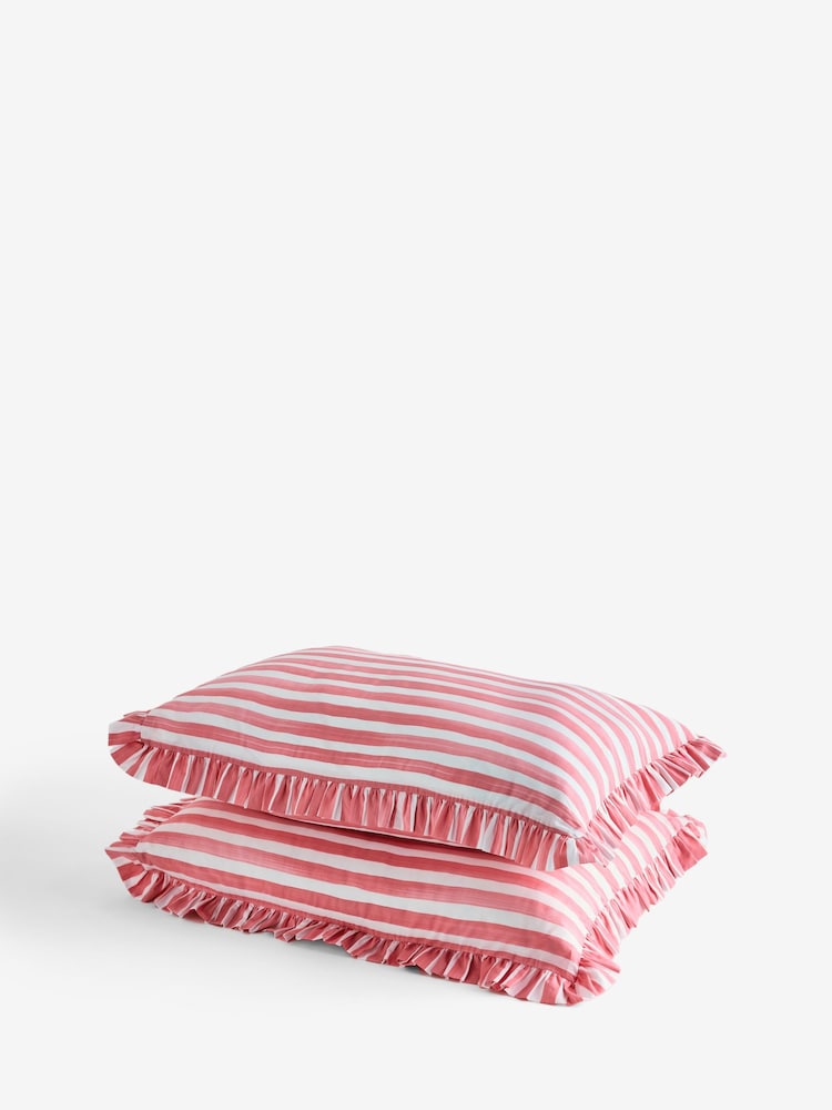 Lucy Tiffney Set of 2 Pink Stripe Ruffle 180 Thread Count Pillowcases - Image 3 of 3 Lucy Tiffney Set of 2 Pink Stripe Ruffle 180 Thread Count Pillowcases - Image 3 of 3
