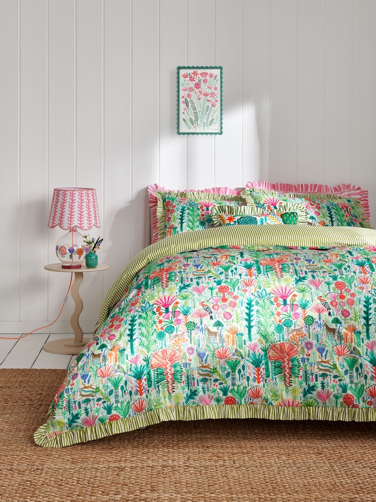 Lucy Tiffney x Next Run Rabbit Ruffle 180 Thread Count Duvet Cover and Pillowcase Set - Image 1 of 5