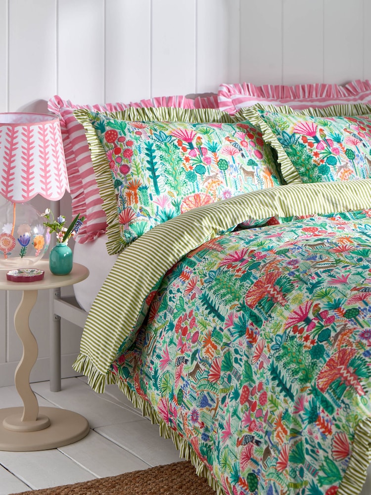 Lucy Tiffney x Next Run Rabbit Ruffle 180 Thread Count Duvet Cover and Pillowcase Set - Image 2 of 5