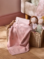 Jojo Maman Bébé Pink Embroidered Flower Baby Blanket - Image 1 of 5