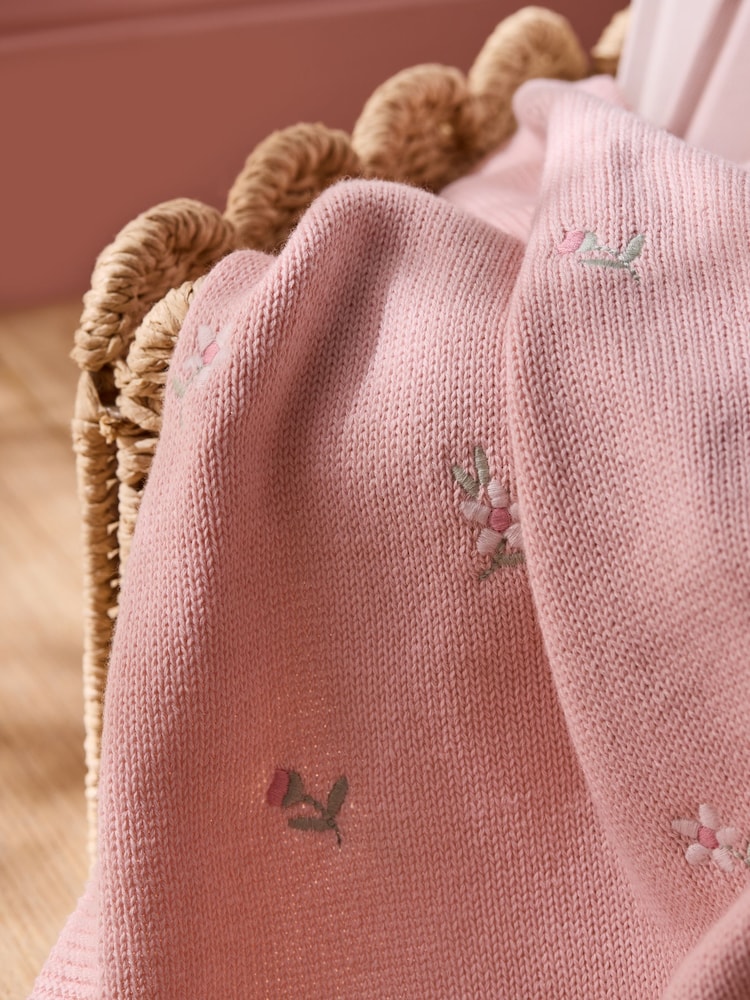 Jojo Maman Bébé Pink Embroidered Flower Baby Blanket - Image 2 of 5