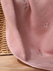 Jojo Maman Bébé Pink Embroidered Flower Baby Blanket - Image 3 of 5
