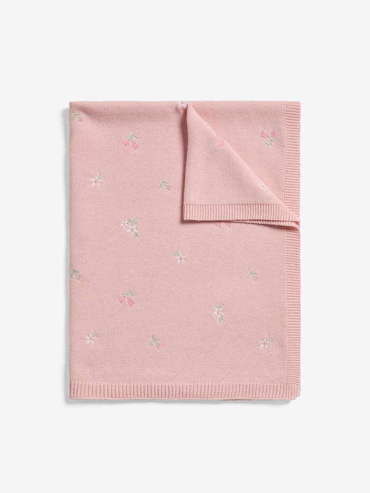 Jojo Maman Bébé Pink Embroidered Flower Baby Blanket - Image 5 of 5 Jojo Maman Bébé Pink Embroidered Flower Baby Blanket - Image 5 of 5