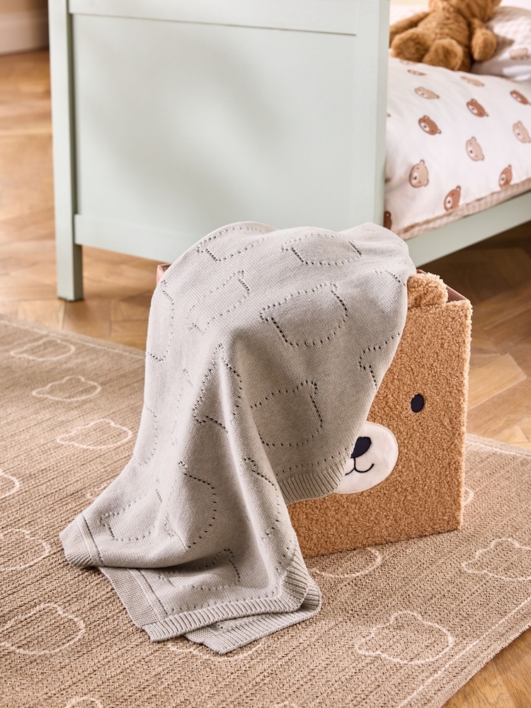 Jojo Maman Bébé Natural Bear Pointelle Baby Blanket - Image 1 of 4 Jojo Maman Bébé Natural Bear Pointelle Baby Blanket - Image 1 of 4