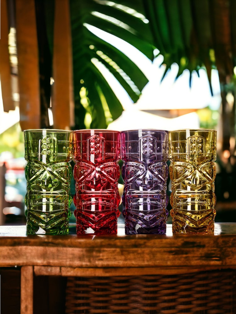 Jeray Set of 4 Coloured Tiki Highball Glasses - Image 1 of 3