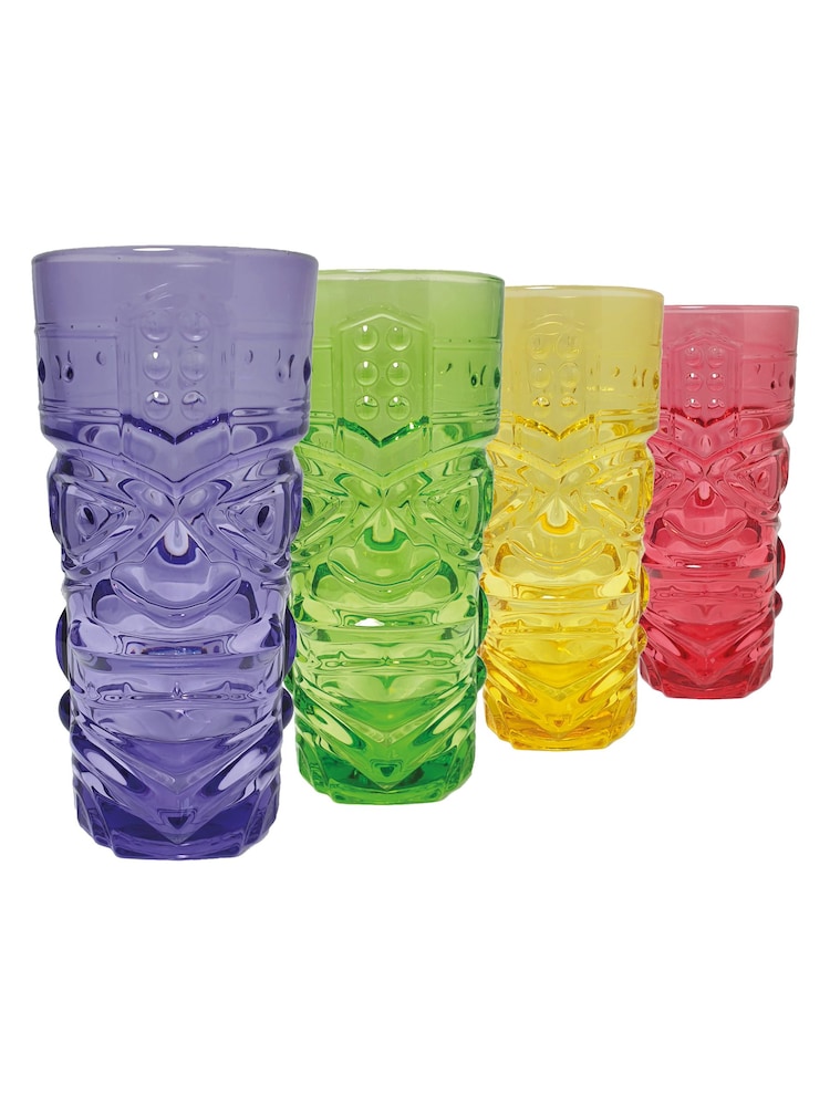 Jeray Set of 4 Coloured Tiki Highball Glasses - Image 2 of 3