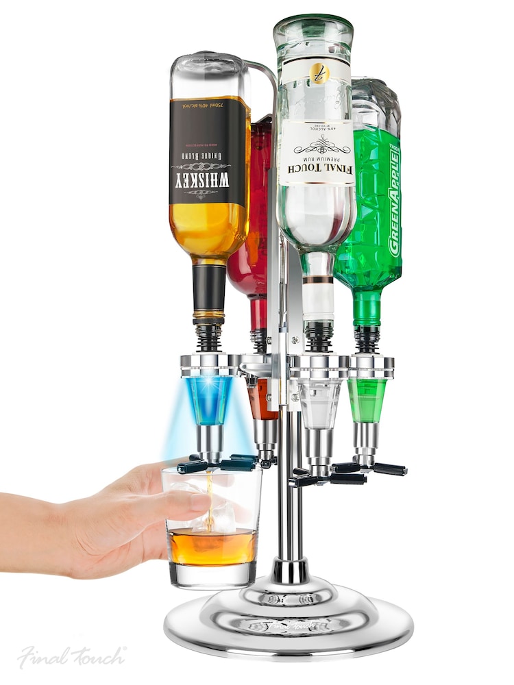 Jeray Silver Four Bottle Revolving Spirit Dispenser with LED Light - Image 2 of 5
