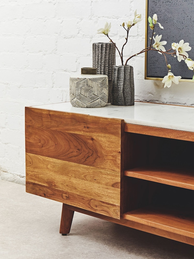 Fifty Five South Brown Myan 2 Door Marble TV Unit - Image 2 of 6