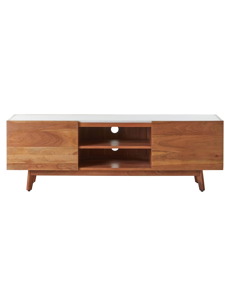 Fifty Five South Brown Myan 2 Door Marble TV Unit - Image 6 of 6