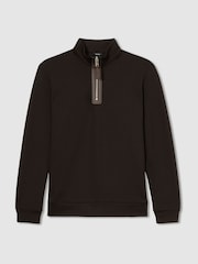 Reiss Chocolate Brown Hale Leather-Placket Interlock-Jersey Sweatshirt - Image 2 of 6