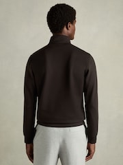 Reiss Chocolate Brown Hale Leather-Placket Interlock-Jersey Sweatshirt - Image 5 of 6