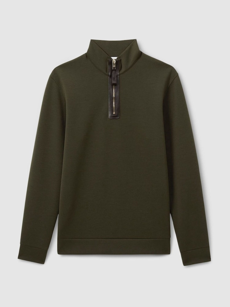 Reiss Forest Green Hale Leather-Placket Interlock-Jersey Sweatshirt - Image 2 of 5