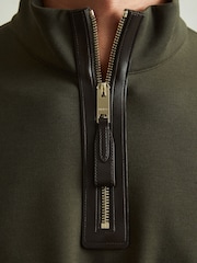 Reiss Forest Green Hale Leather-Placket Interlock-Jersey Sweatshirt - Image 3 of 5