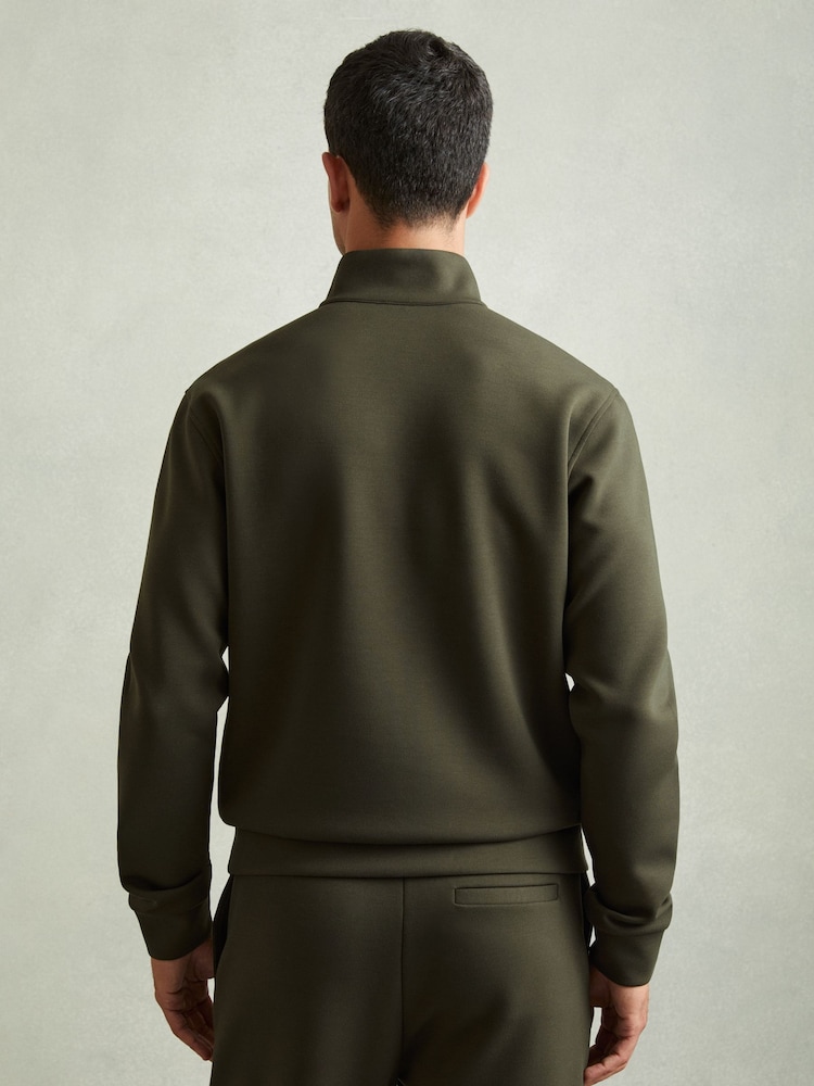 Reiss Forest Green Hale Leather-Placket Interlock-Jersey Sweatshirt - Image 4 of 5