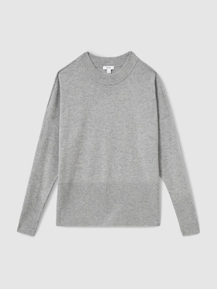 Reiss Grey Faye Geometric Colour-Block Jumper With Wool And Cashmere - Image 2 of 6