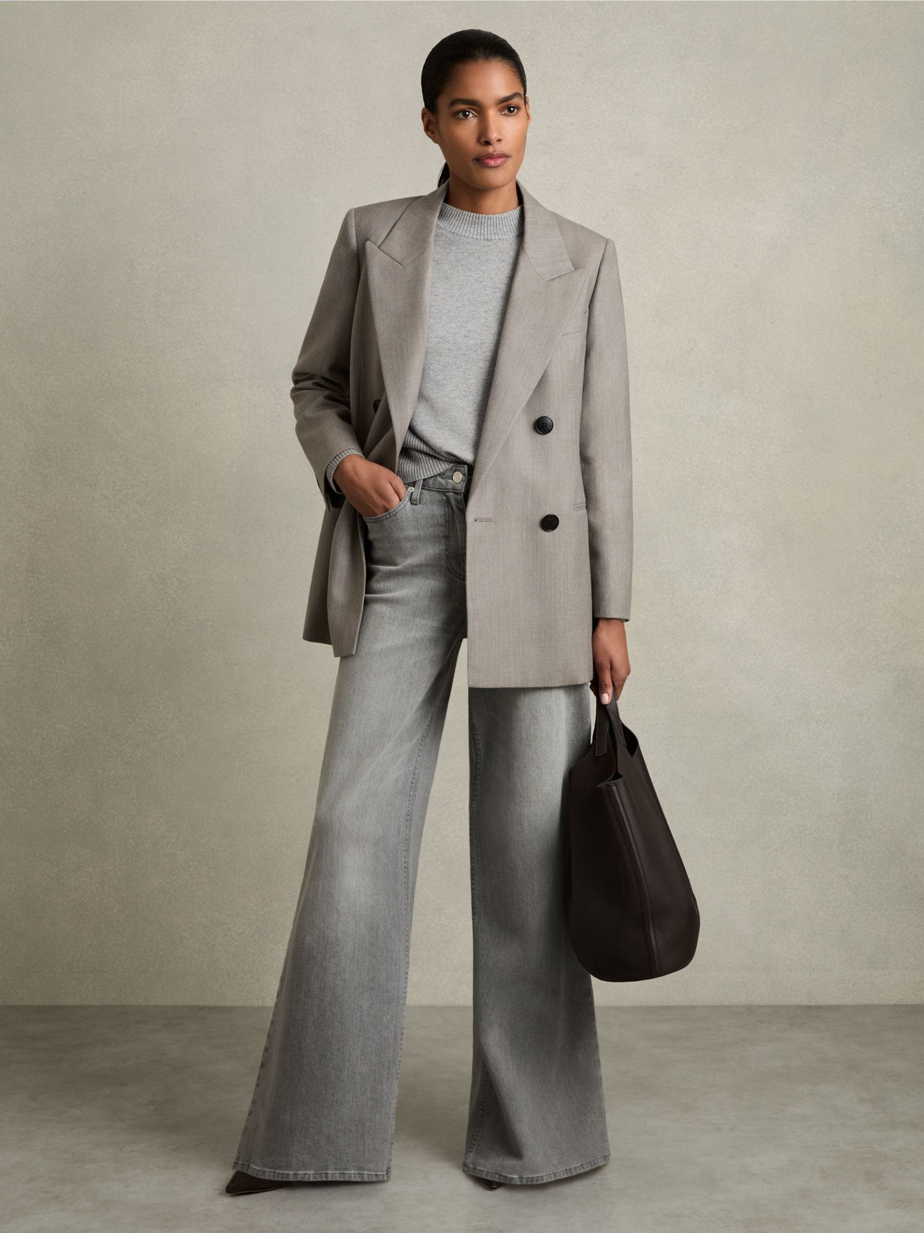 Buy Reiss Grey Faye Geometric Colour-Block Jumper With Wool And