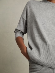 Reiss Grey Faye Geometric Colour-Block Jumper With Wool And Cashmere - Image 4 of 6