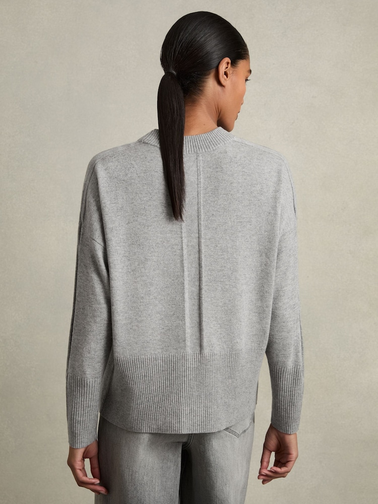 Reiss Grey Faye Geometric Colour-Block Jumper With Wool And Cashmere - Image 5 of 6