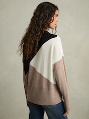 Reiss Camel/Black Faye Geometric Colour-Block Jumper With Wool And Cashmere - Image 5 of 6