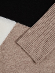 Reiss Camel/Black Faye Geometric Colour-Block Jumper With Wool And Cashmere - Image 6 of 6