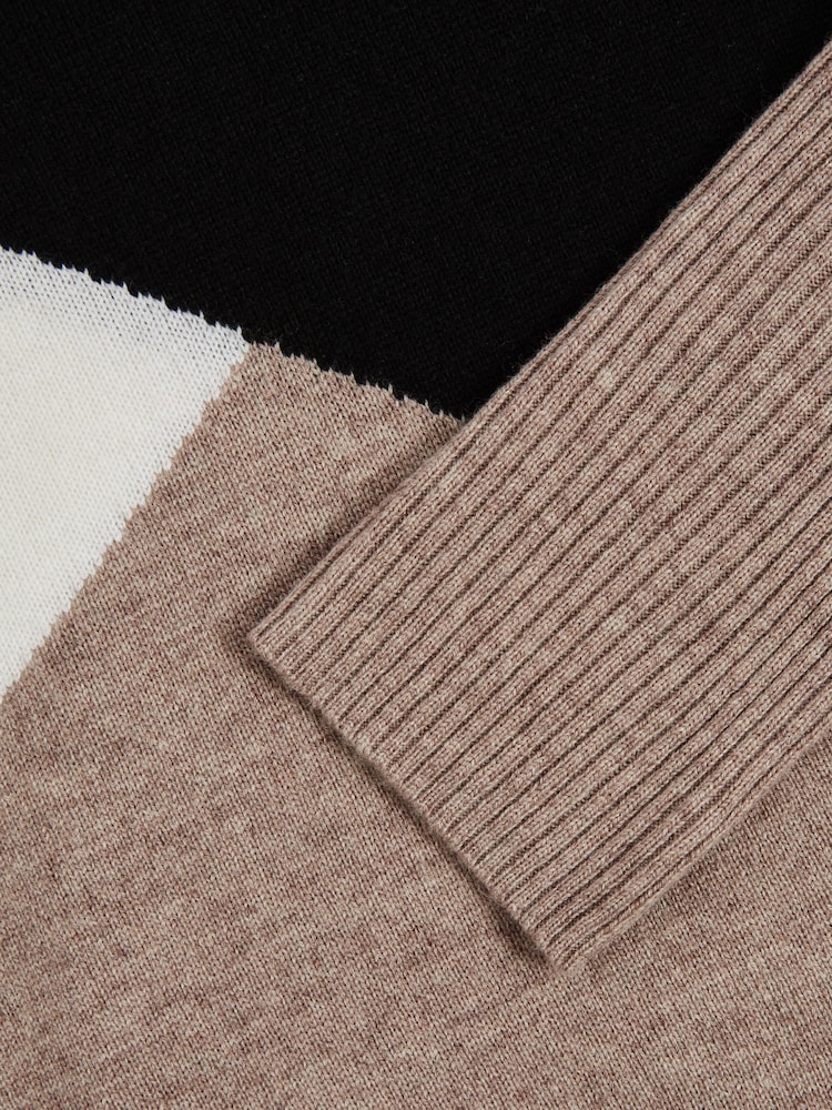 Reiss Camel/Black Faye Geometric Colour-Block Jumper With Wool And Cashmere - Image 6 of 6