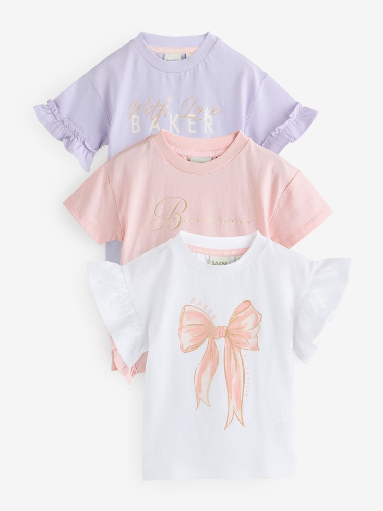 Mehrfarbig - Baker by Ted Baker Frill Shoulder 100% Cotton T-Shirts 3 Pack - Bild 1 von 7