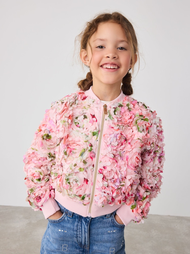 Baker by Ted Baker Pink 3D Floral Bomber Jacket - Image 4 of 10
