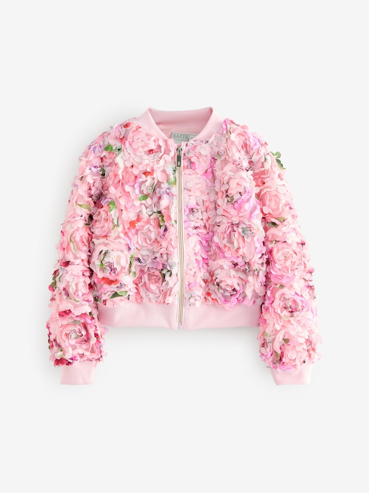 Baker by Ted Baker Pink 3D Floral Bomber Jacket - Image 6 of 10