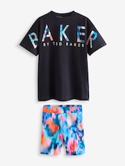 Baker by Ted Baker Navy Tie-Dye Printed T-Shirt & Cycling Shorts Set 2 Piece - Imagen 1 de 10