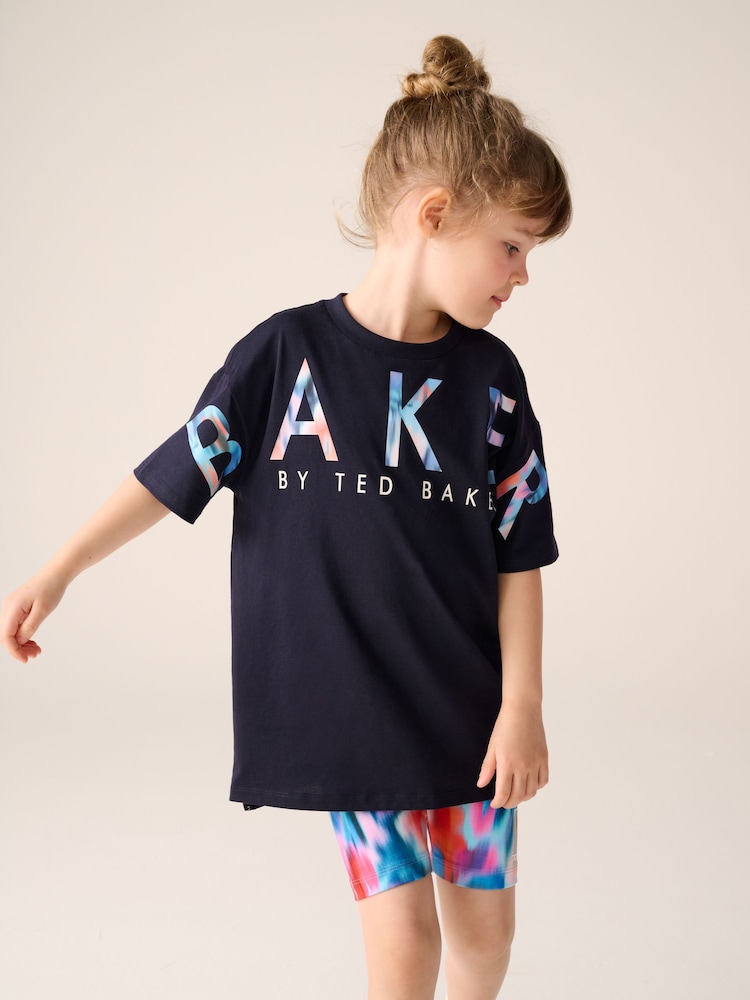 Baker by Ted Baker Navy Tie-Dye Printed T-Shirt & Cycling Shorts Set 2 Piece - Imagen 1 de 10