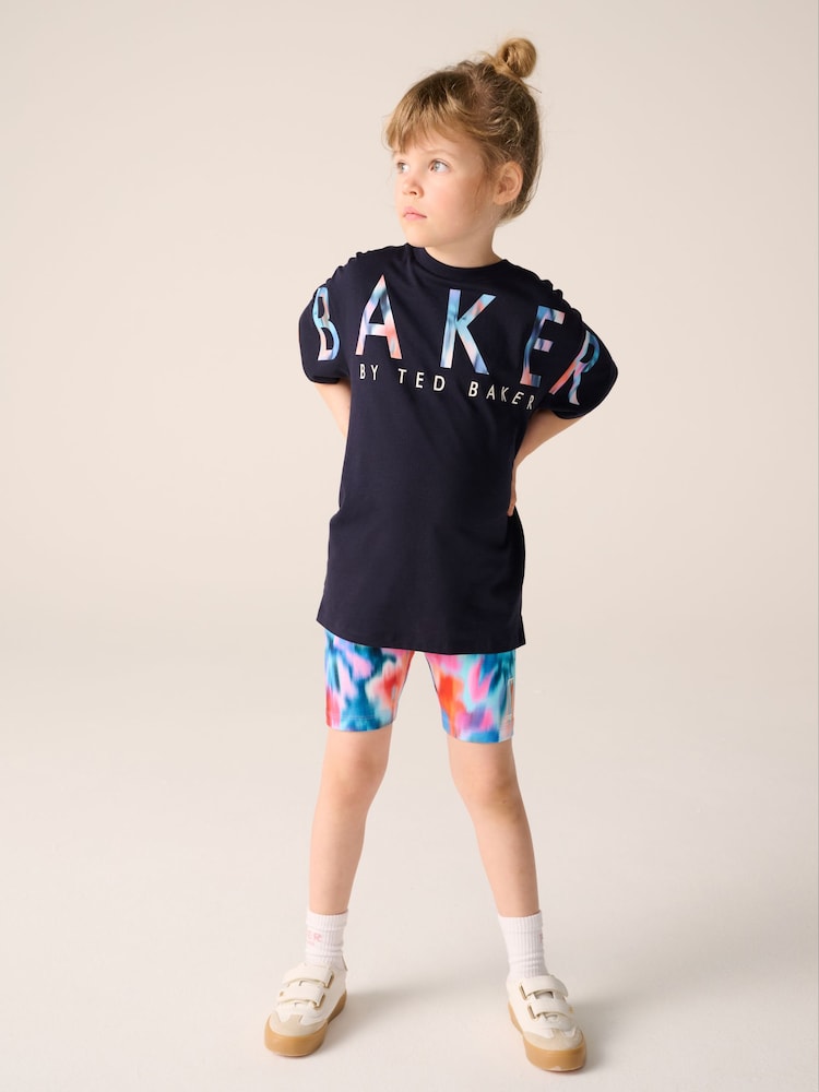 Baker by Ted Baker Navy Tie-Dye Printed T-Shirt & Cycling Shorts Set 2 Piece - Imagen 2 de 10