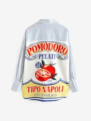 Blue/White Stripe Tomato Graphic Long Sleeve 100% Cotton Relaxed Lightweight Shirt - Image 6 of 8