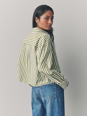 Green Stripe Oversized Long Sleeve 100% Cotton Cropped Shirt - Image 2 of 9