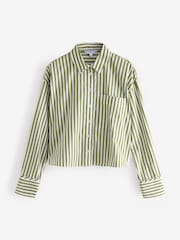 Green Stripe Oversized Long Sleeve 100% Cotton Cropped Shirt - Image 7 of 9