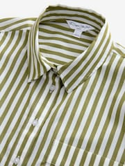 Green Stripe Oversized Long Sleeve 100% Cotton Cropped Shirt - Image 8 of 9