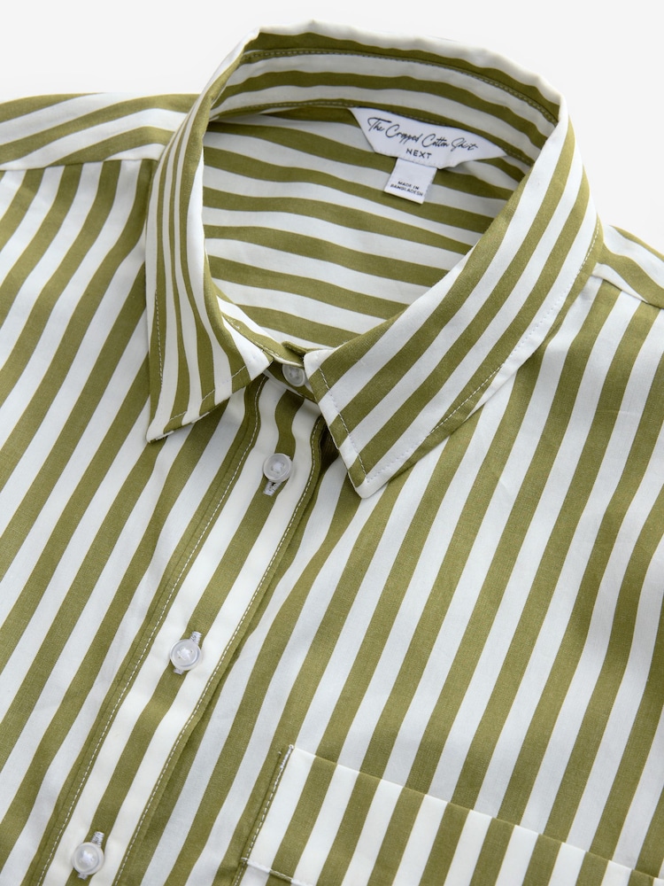 Green Stripe Oversized Long Sleeve 100% Cotton Cropped Shirt - Image 8 of 9