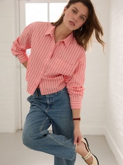Pink Stripe Oversized Long Sleeve 100% Cotton Cropped Shirt - Image 2 of 6
