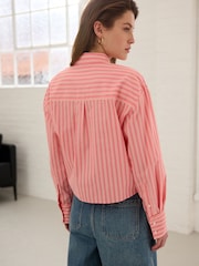 Pink Stripe Oversized Long Sleeve 100% Cotton Cropped Shirt - Image 3 of 6