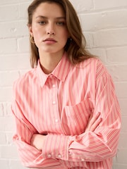 Pink Stripe Oversized Long Sleeve 100% Cotton Cropped Shirt - Image 4 of 6