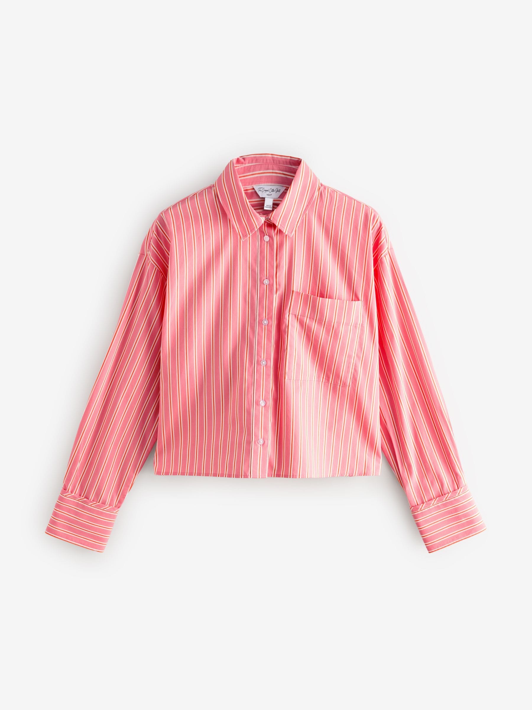 Buy Pink Stripe Oversized Long Sleeve Cropped Shirt from