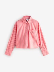 Pink Stripe Oversized Long Sleeve 100% Cotton Cropped Shirt - Image 5 of 6