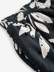 Imprimé floral noir / blanc - ShortBroderie extensible à taille extensible % coton 100 - Image 7 de 7