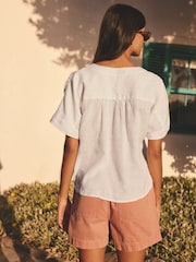 White Short Sleeve Overhead 100% Linen Top - Image 4 of 8