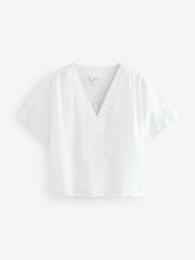White Short Sleeve Overhead 100% Linen Top - Image 6 of 8